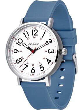 Women's Blue Silicone Band Easy Read Dial Military Time Analog Wrist Watches